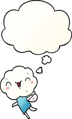 cute cartoon cloud head creature and thought bubble in smooth gradient style