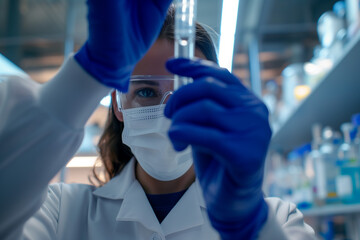 a scientist holding a sample of covid in the lab
