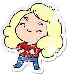 distressed sticker cartoon of a cute kawaii girl