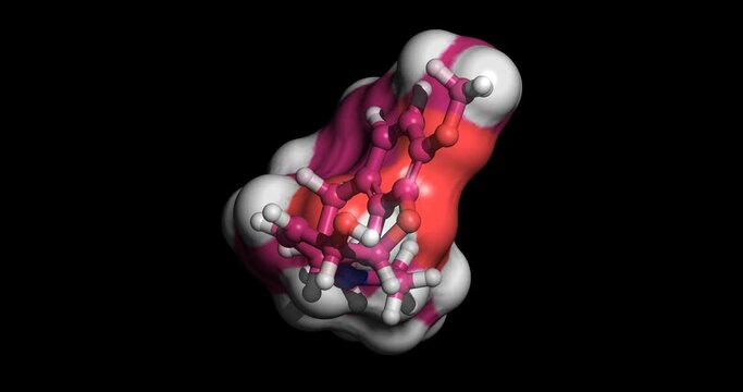 Codeine, opioid analgesic, pain reliever drug, 3D molecule spinning on Y axis, 4K