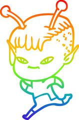 rainbow gradient line drawing cute cartoon alien girl