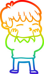 rainbow gradient line drawing cartoon curious boy