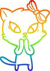 rainbow gradient line drawing cartoon cat