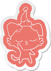 cute cartoon  sticker of a dog wearing santa hat