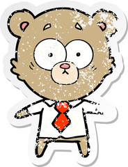 distressed sticker of a surprised bear cartoon
