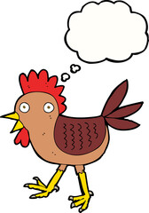 funny cartoon chicken with thought bubble