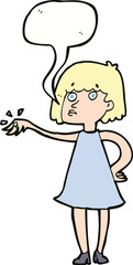 cartoon woman showing off engagement ring with speech bubble