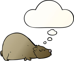 cartoon bear and thought bubble in smooth gradient style