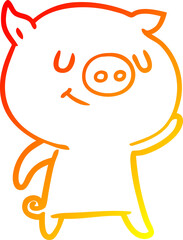 warm gradient line drawing happy cartoon pig