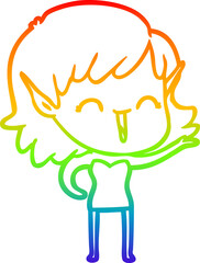 rainbow gradient line drawing cartoon elf girl