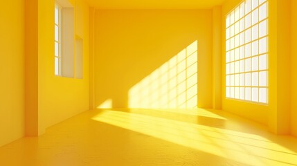 Bright yellow gradient in empty studio room for photography