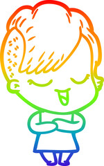 rainbow gradient line drawing happy cartoon girl