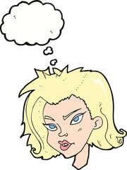 cartoon female face with thought bubble