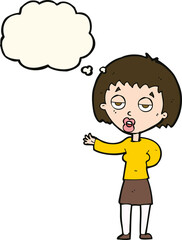 cartoon bored woman with thought bubble