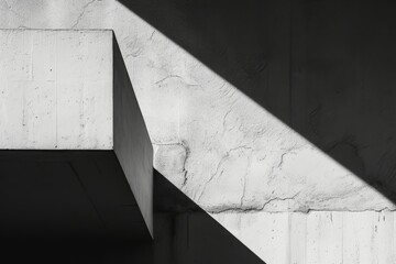 Abstract monochromatic image of light and shadows on architectural surfaces

