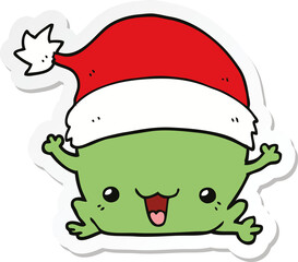 sticker of a cute cartoon christmas frog