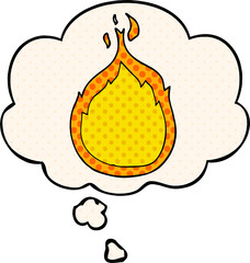 cartoon flames and thought bubble in comic book style