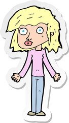 Fototapeta na wymiar sticker of a cartoon girl shrugging shoulders