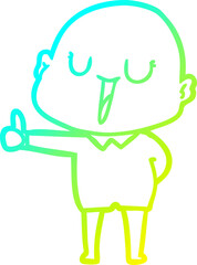 cold gradient line drawing happy cartoon bald man