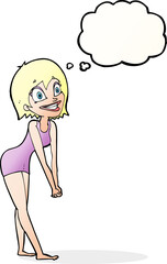 cartoon excited woman with thought bubble