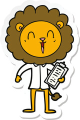sticker of a laughing lion cartoon
