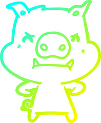 cold gradient line drawing angry cartoon pig
