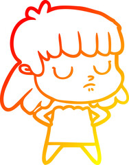 warm gradient line drawing cartoon indifferent woman