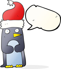 speech bubble cartoon penguin in christmas hat