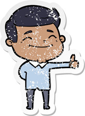 distressed sticker of a happy cartoon man