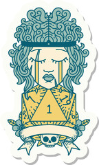 crying human barbarian with natural one roll sticker