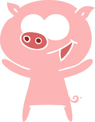 cheerful pig flat color style cartoon