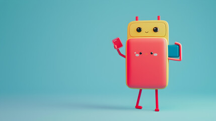 Naklejka premium An adorable illustration of a smartphone with arms and legs taking a selfie