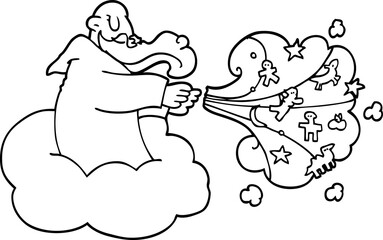 line drawing cartoon god on cloud