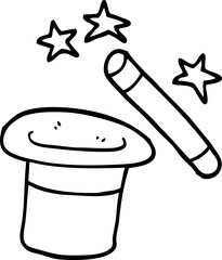 line drawing cartoon magicians hat and wand