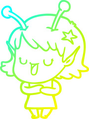 cold gradient line drawing happy alien girl cartoon