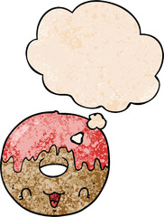 cute cartoon donut and thought bubble in grunge texture pattern style