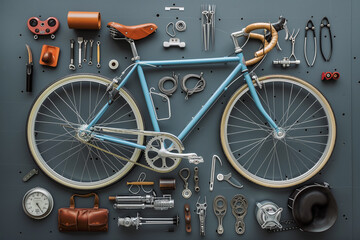 knolling of a bicycle