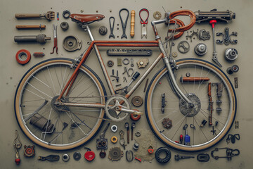 knolling of a bicycle
