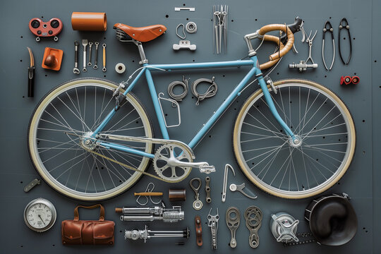 knolling of a bicycle
