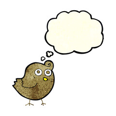 funny cartoon bird with thought bubble
