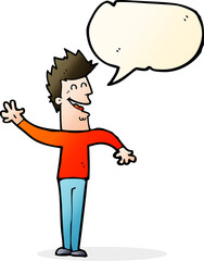 Fototapeta premium cartoon happy man waving with speech bubble
