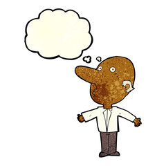 cartoon confused middle aged man with thought bubble