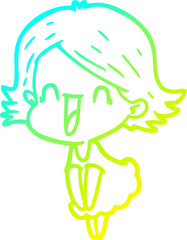 cold gradient line drawing cartoon happy woman
