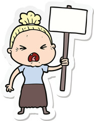 sticker of a cartoon angry old woman