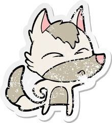 distressed sticker of a cartoon wolf whistling
