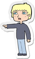 sticker of a cartoon boy pointing