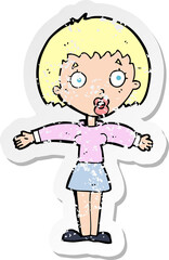 Obraz premium retro distressed sticker of a cartoon shocked woman