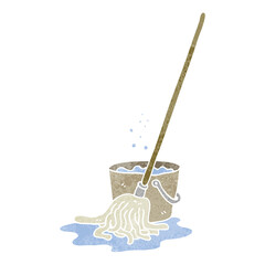 retro cartoon mop and bucket
