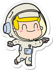 sticker of a happy cartoon astronaut man