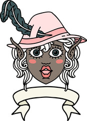 elf bard character face with banner illustration